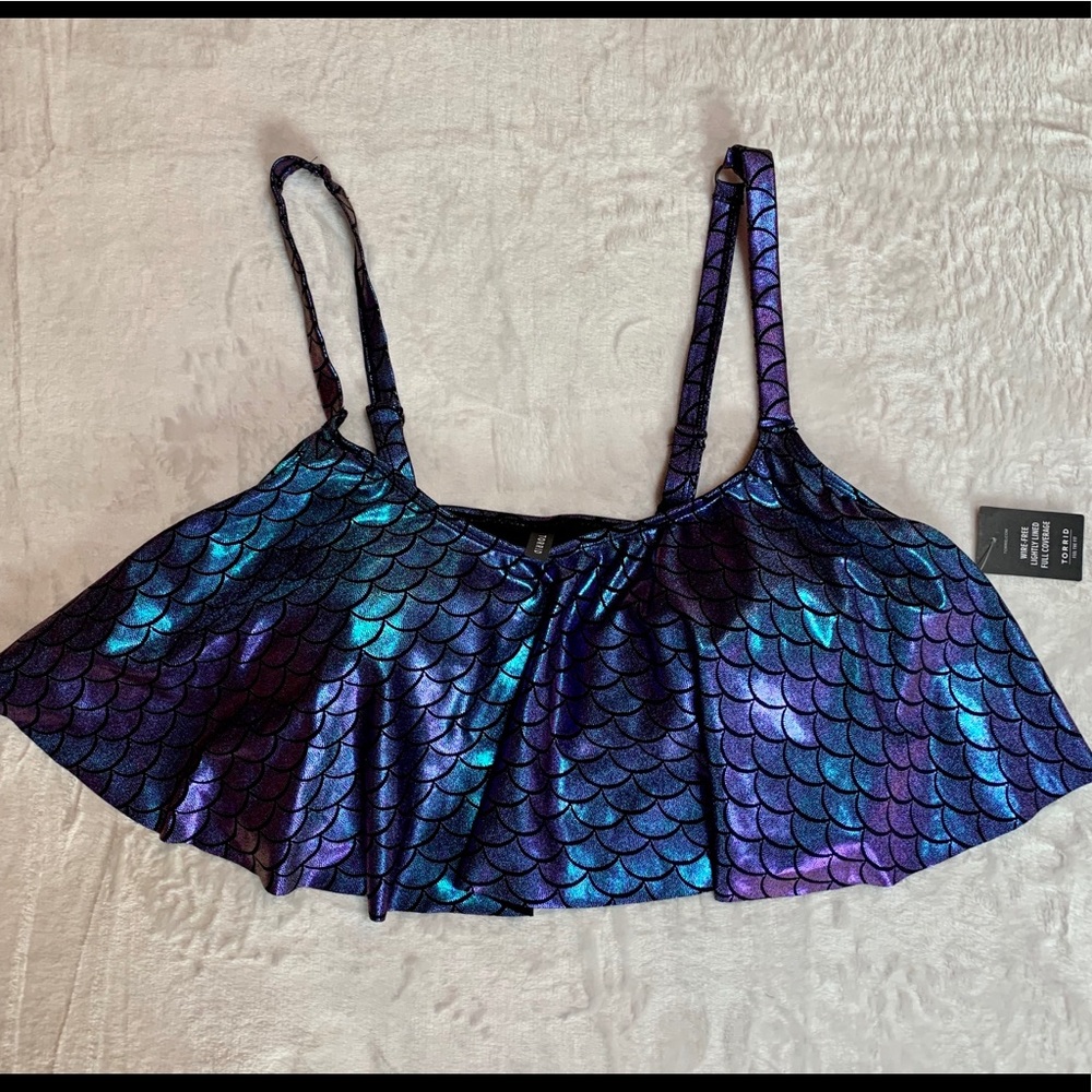 Torrid Iridescent Mermaid Scale Flounce Bikini Swim Top Blue Purple 2x